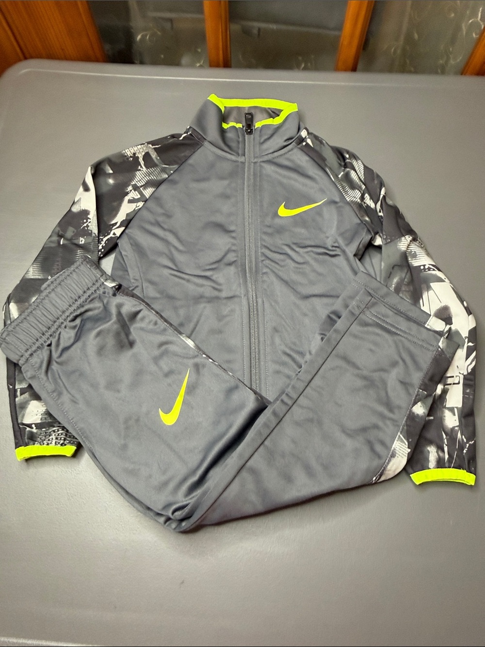 Nike Kids Gray Track Jacket & Pants Set with Neon Yellow Accents - Picture 1 of 8